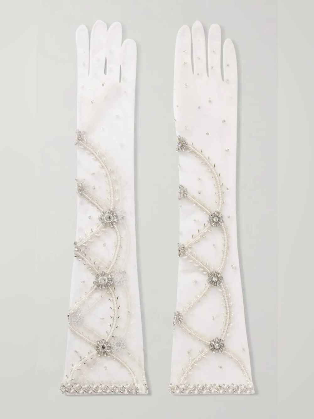 Clio Peppiatt Long Crystal Embellished Gloves